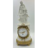 A French bisque porcelain mantel clock with female and cherub to top marked Falconnet with gilt