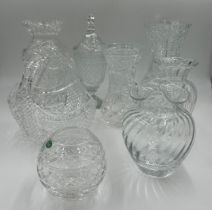 A quantity of good quality cut glass comprising 4 vases, largest 27cm h, smallest Stuart 19cm h,