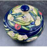 Moorcroft pot with cover. Trial piece dated 10/8/15. Height approx 10cm.