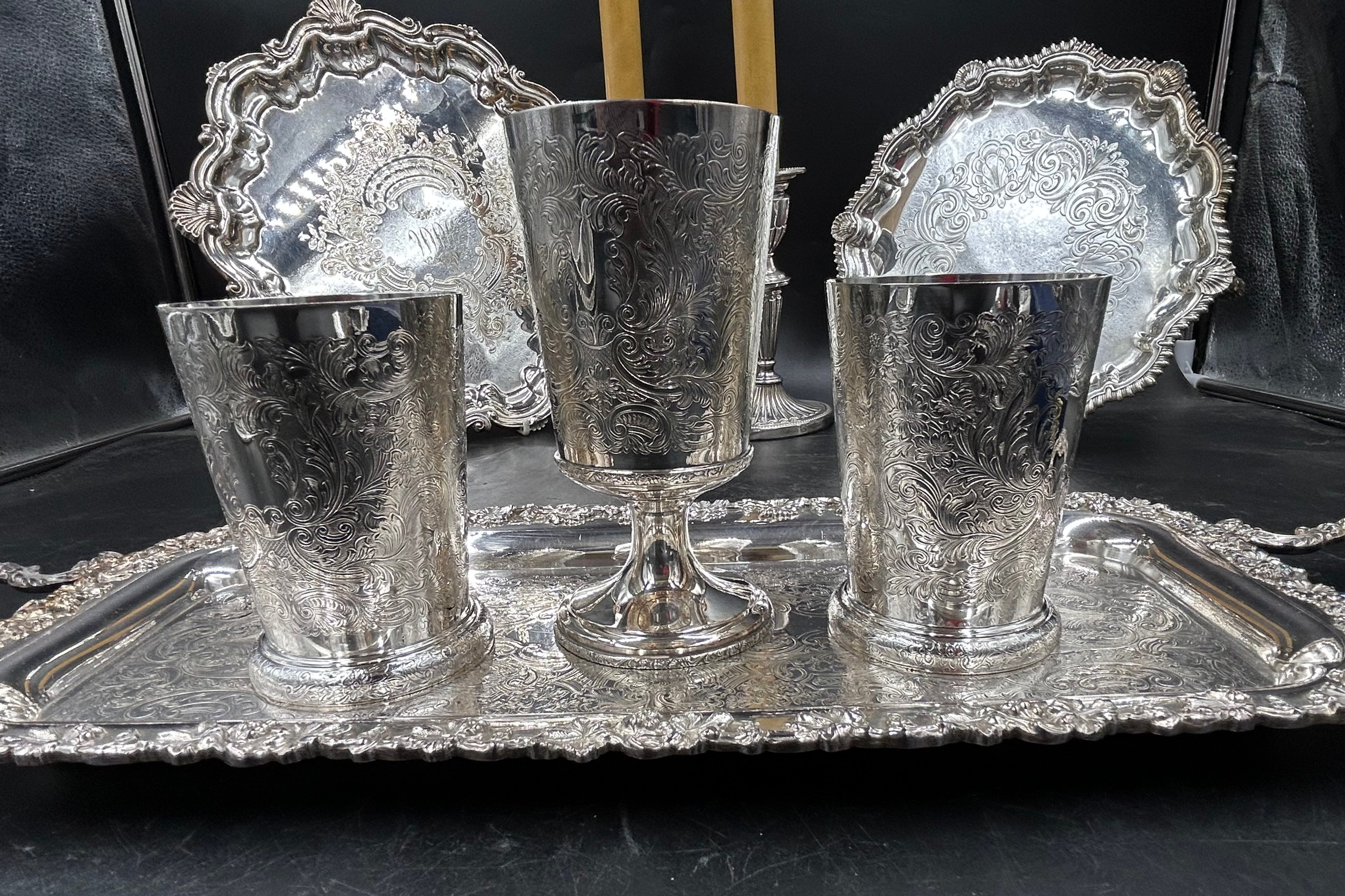 Good quality silver plated items to include Barker Ellis: goblet 15cm, 2 x beakers, twin handled - Image 5 of 13