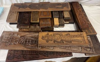 Beechwood and oak hand carved Gingerbread biscuit mould planks, traditional Dutch designs, Folklore,