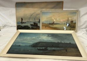 J F Branagan (English, 19th Century). Three watercolours. 'Whitby Moonlight' framed, signature and