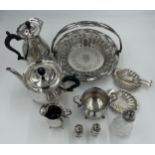 A quantity of good quality silver plated items to include basket with wheat sheaves and a swing