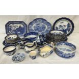 A Booths Real Old Willow part table service comprising 6 x dinner plates, 6 x dessert plates 21cm d,