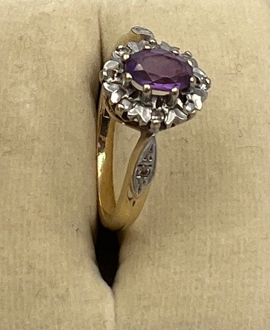 A 9 carat gold amethyst and diamond ring, size L, weight 2.4gm. - Image 2 of 2