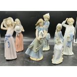 Three Nao by Lladro figurines to include girl with a goat approx. 30cm h, girl with a rabbit approx.