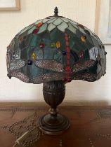 Tiffany style metal based table lamp. 55cm h.