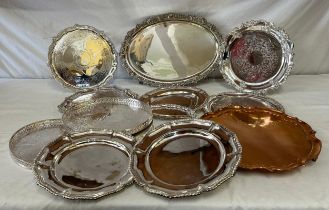 A quantity of good quality silver plated trays to include 2 x Barker and Ellis, some with raised