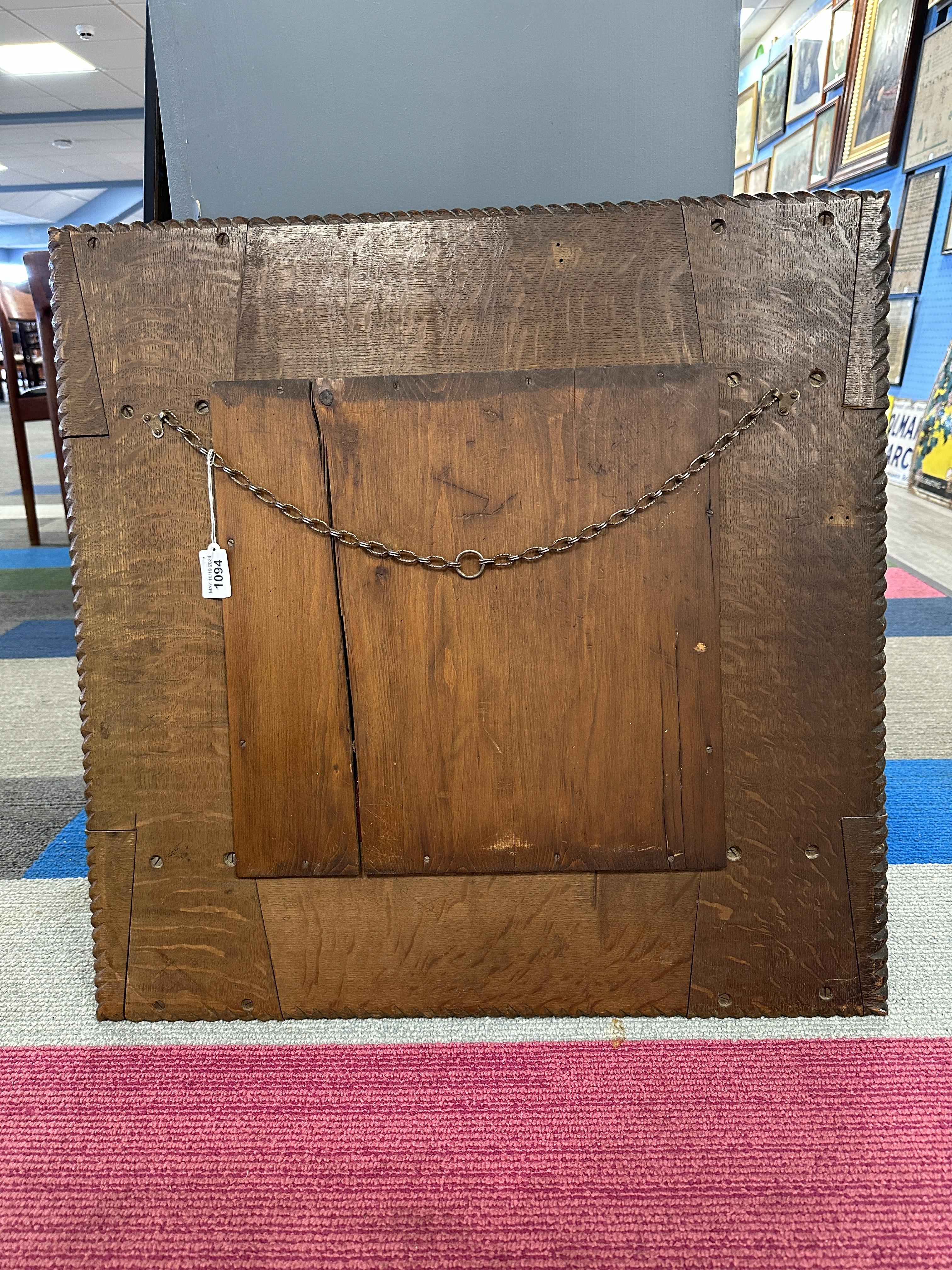 A bevel edged carved oak framed wall mirror. 68cm x 68cm. - Bild 4 aus 4