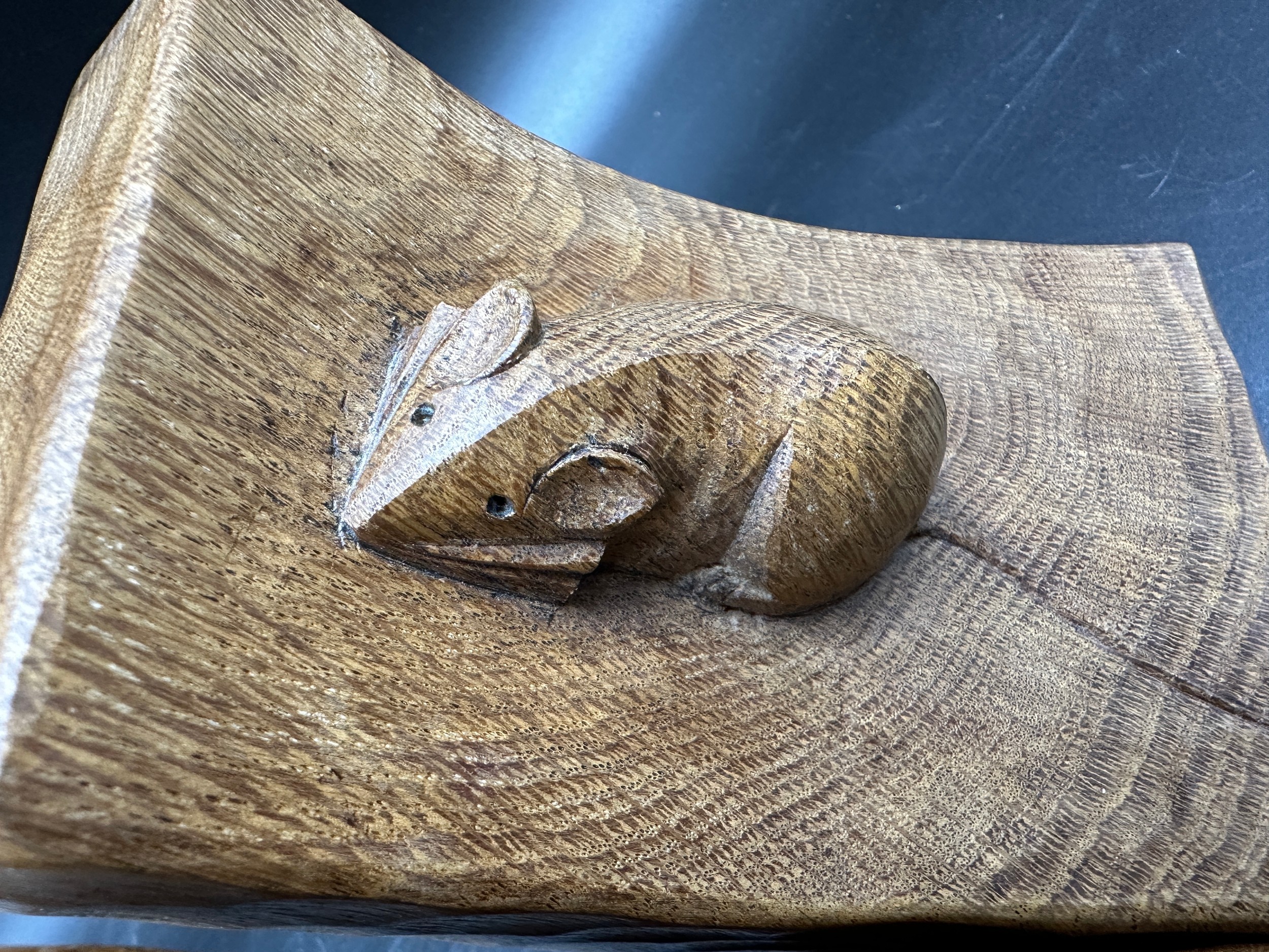 Robert 'Mouseman' Thompson - a pair of oak adzed book ends. 15cm h. - Image 6 of 6