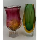 Two mid 20thC glass vases to include Murano sommerso 21cm h and Czechoslovakian Chribska.