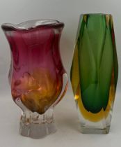 Two mid 20thC glass vases to include Murano sommerso 21cm h and Czechoslovakian Chribska.