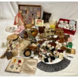 A mixture of items to include vintage doll's house accessories, tin plate pram and bucket,