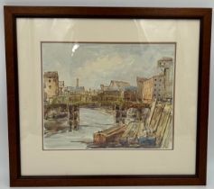 A framed watercolour of the River Hull. Indistinctly signed lower right. Image 25 x 30.5cm.