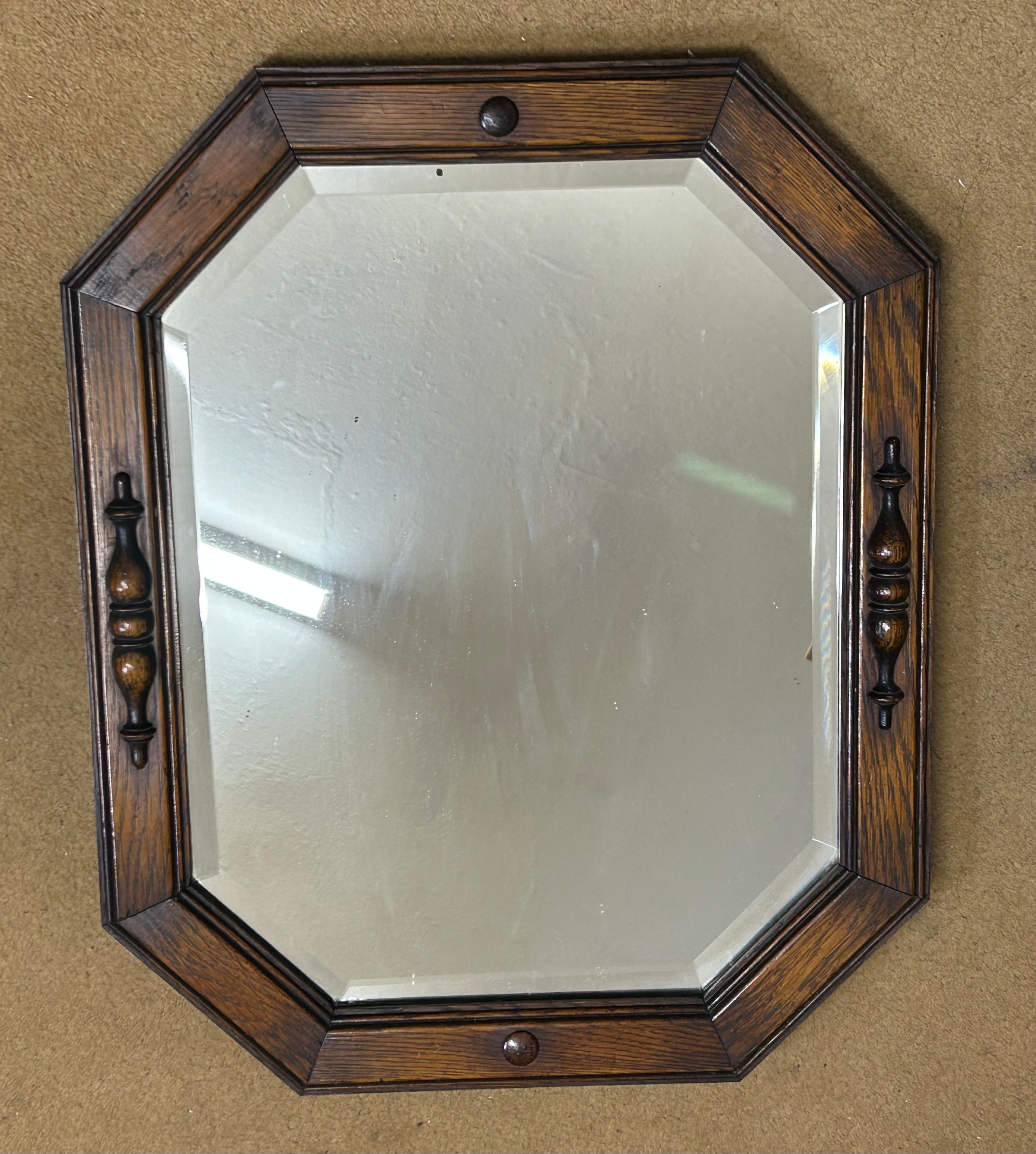 Two vintage oak wall mirrors with bevelled glass. Largest 70 x 46cm and smallest 54 x 44cm. - Bild 2 aus 10