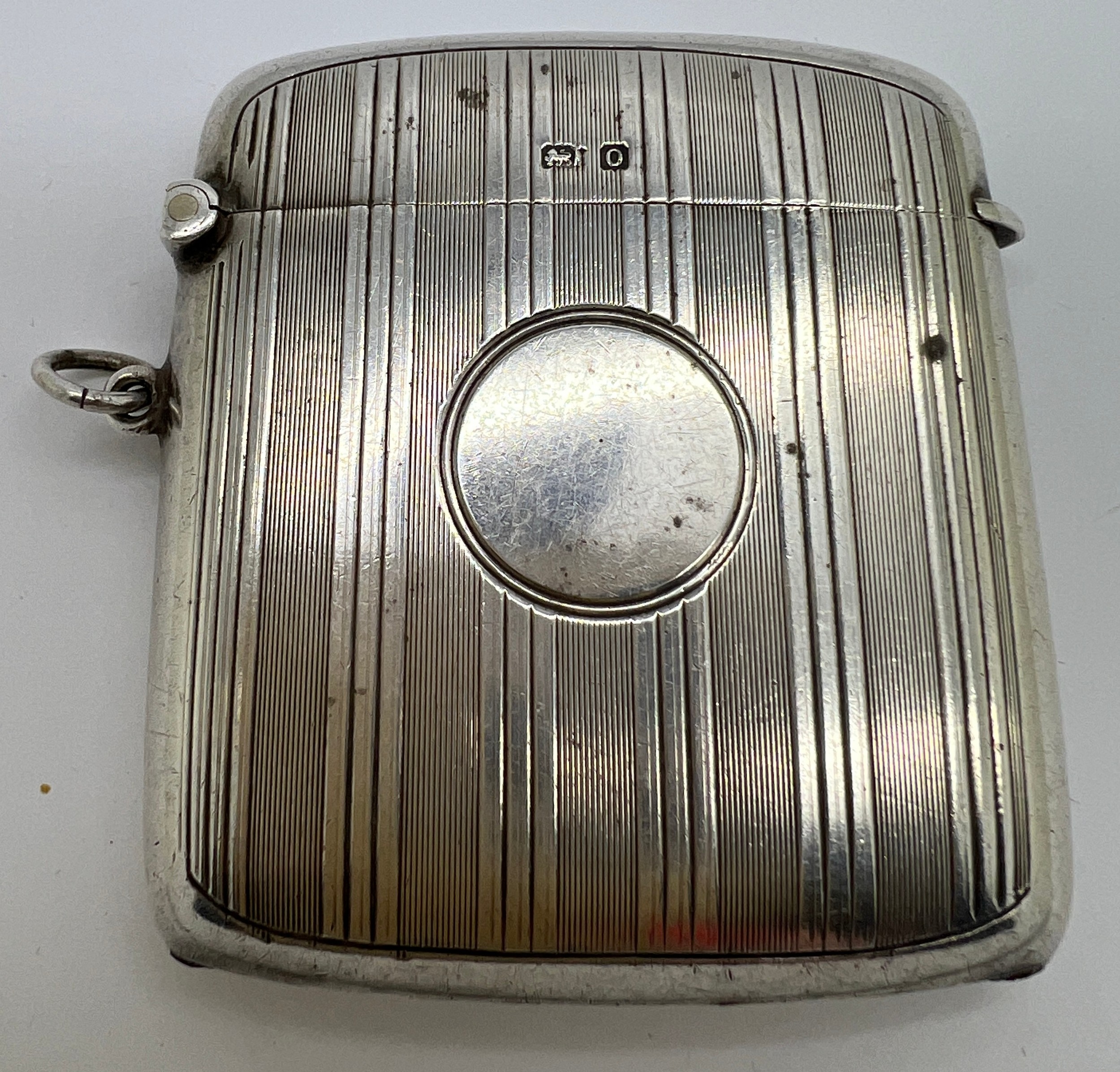 Silver vesta case Birmingham 1913, maker Horace Woodward & Co Ltd. Weight 40.1gm. 5.5 x 5 cm. Vacant