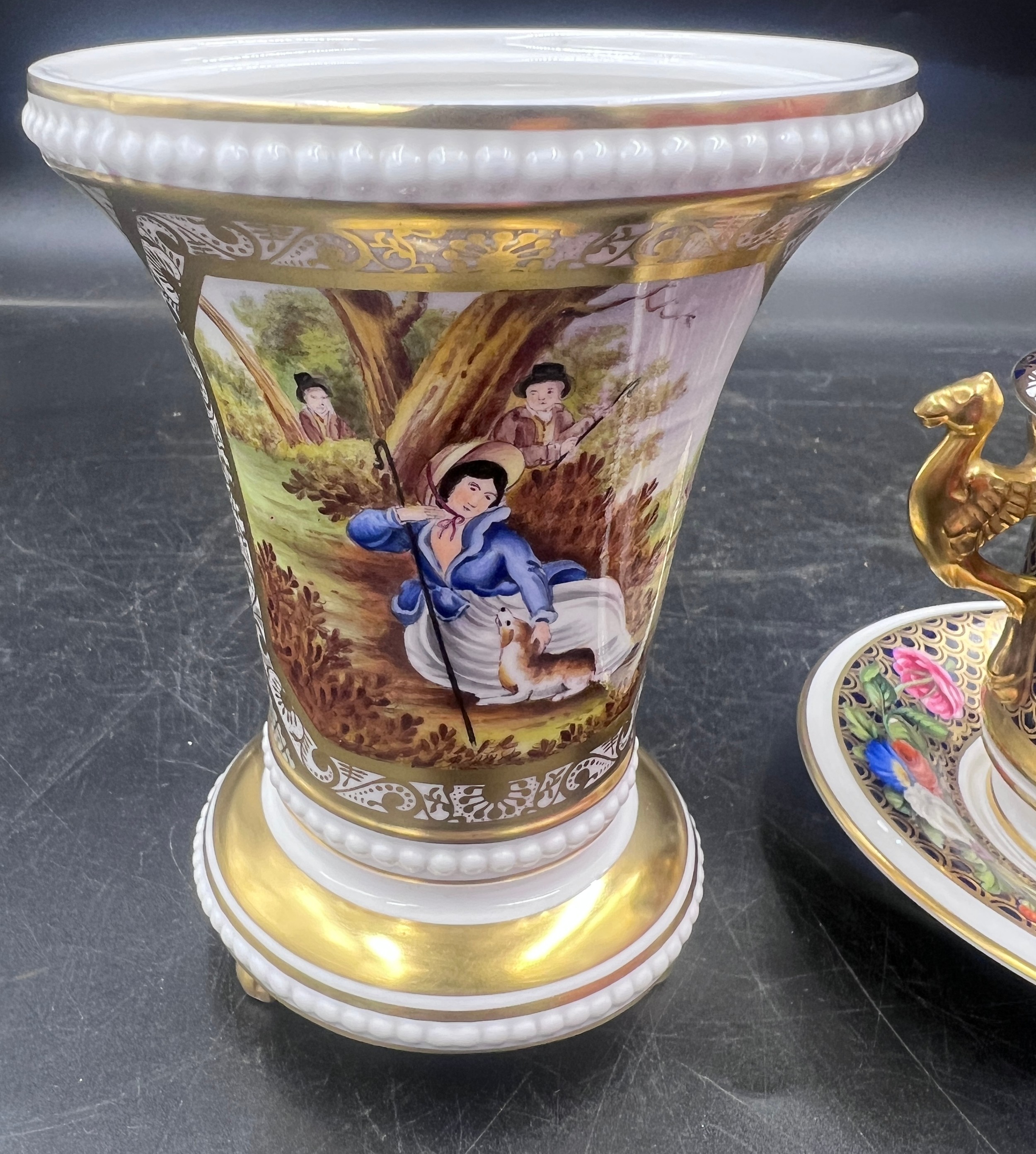 A boxed Spode Regency pattern chocolate pot with cover and saucer decorated with gilt griffin - Bild 4 aus 7