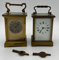 Two brass cased carriage clocks. One stamped R & C0 Made in France,not working, the other with white