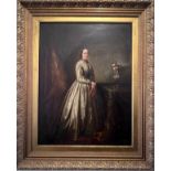 A 19thC oil on board portrait of a lady in decorative gilt frame. 54cm x 41cm.