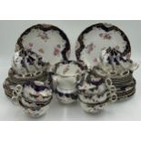 English Diamond China porcelain part tea service decorated with hand painted sprays of flowers