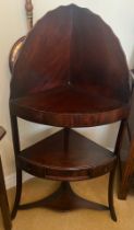 A 19thC mahogany corner washstand with drawer to front. 119cm h to back.