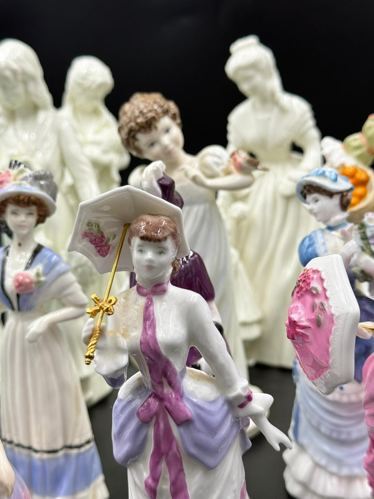 A large collection of ceramic figurines to include Coalport Innocence, Here comes the Bride, - Image 4 of 9