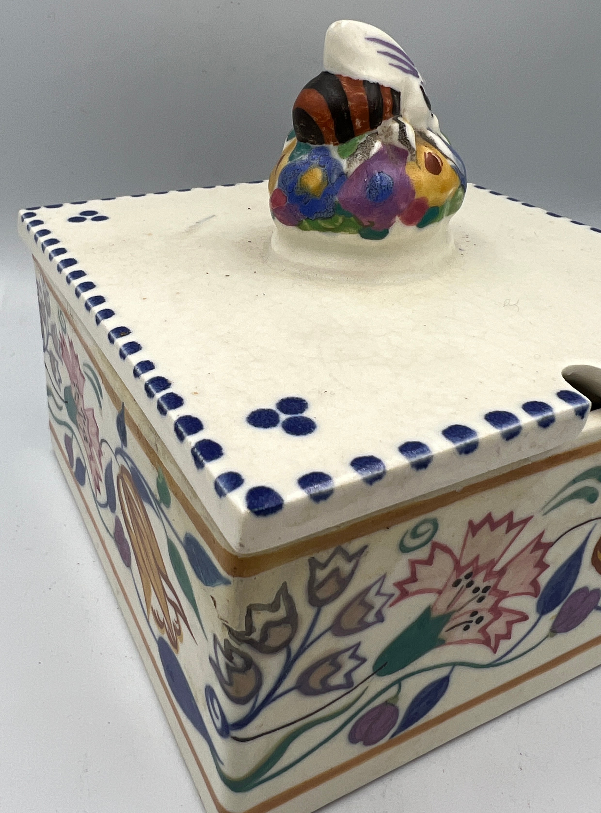 A Poole honey box together with a silver rimmed yellow glass vase, 21cm h. - Image 2 of 5