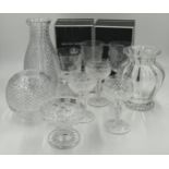 A selection of good quality glass ware to include a Waterford round vase 15cm h, a heavy Waterford