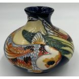 A boxed Quiet Waters Moorcroft squat vase, dated 2002. 10cm h.