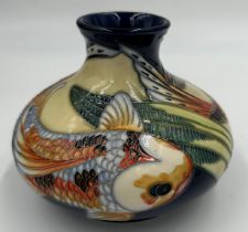 A boxed Quiet Waters Moorcroft squat vase, dated 2002. 10cm h.