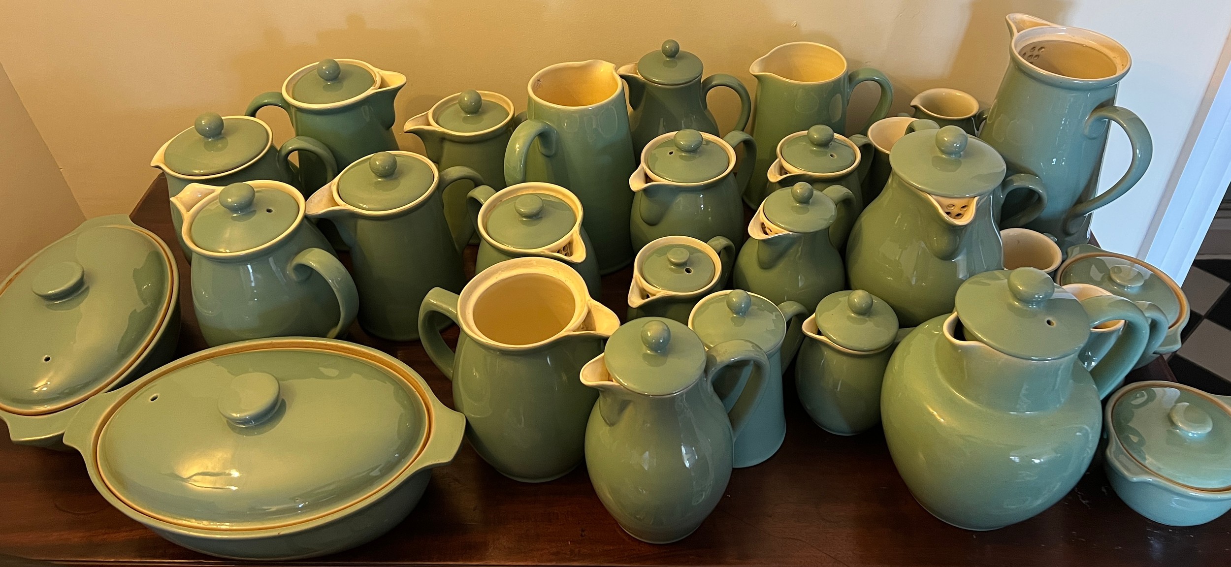 A large quantity of Derby Manor Green ceramics to include jugs, tureens etc.