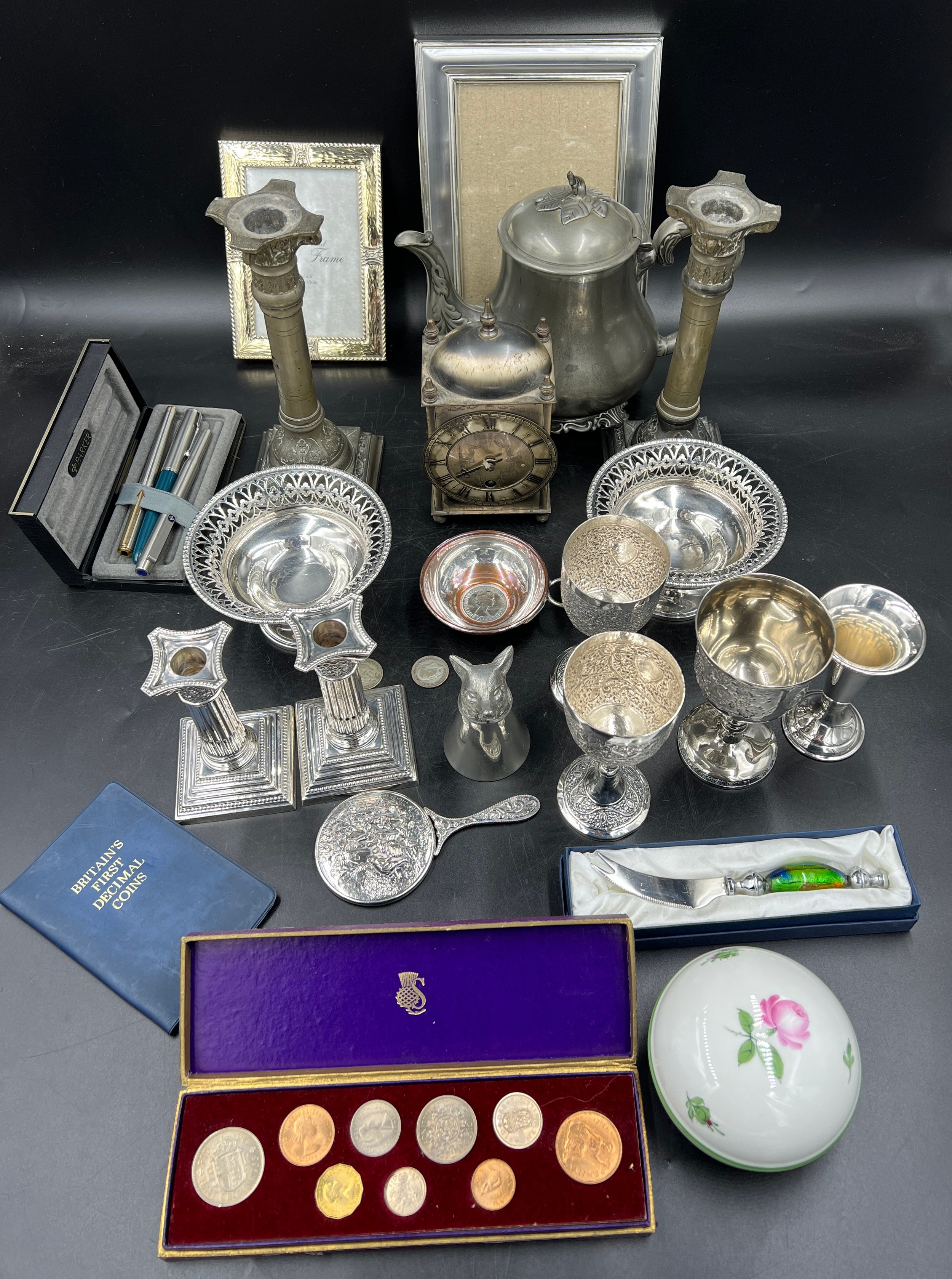 A miscellany to include Goldsmiths and silversmiths company Corinthian column candlesticks, beakers, - Image 2 of 2