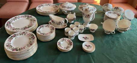 A large quantity of Wedgwood Hathaway Rose coffee and dinner service comprising: coffee pot, 6