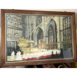 Fred Taylor (1875-1963) A very large colour lithograph of York Minster Interior. Image 79 x 119cm.