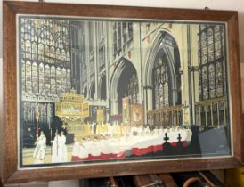 Fred Taylor (1875-1963) A very large colour lithograph of York Minster Interior. Image 79 x 119cm.