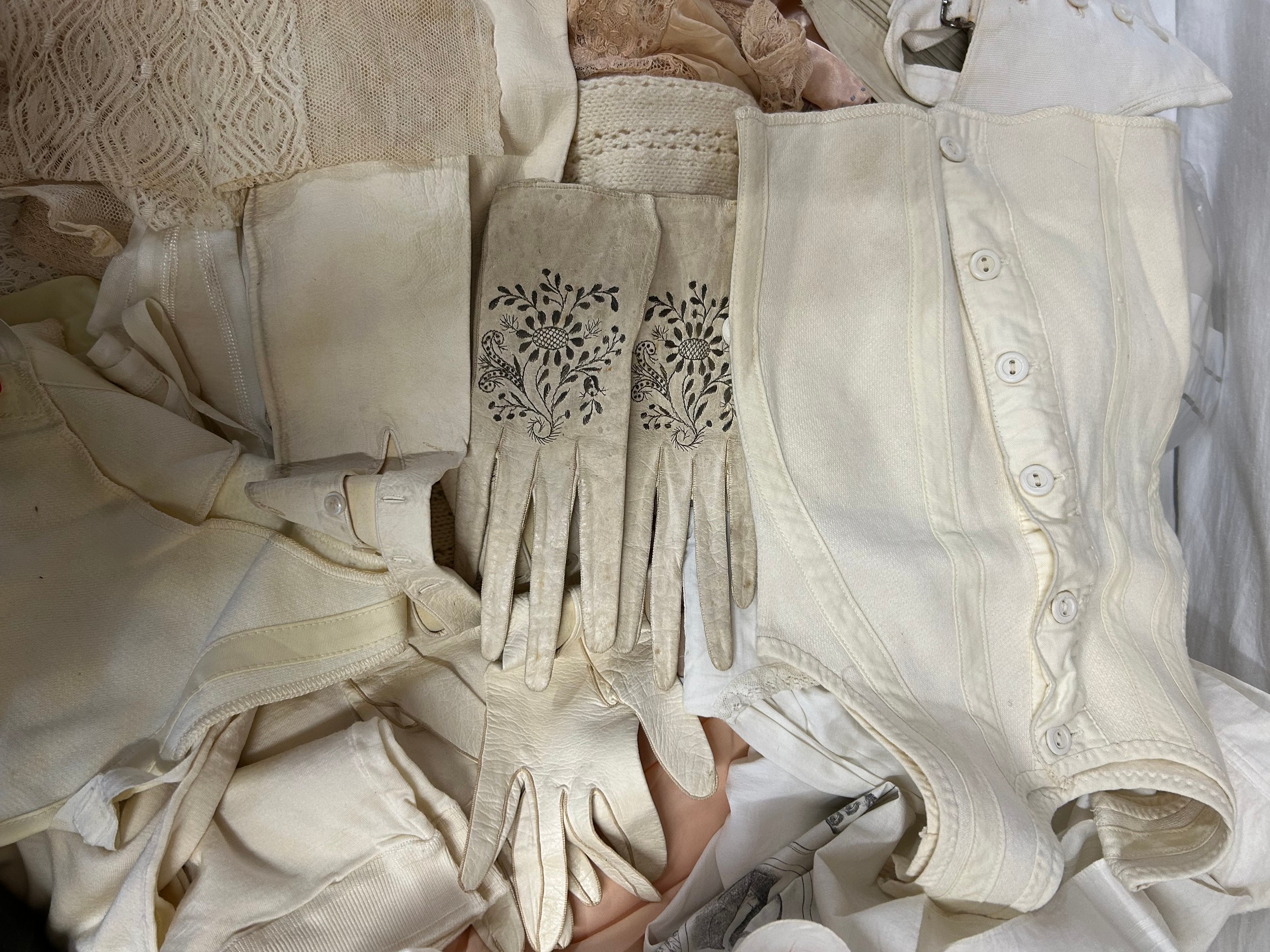 Large quantity of silk, linen and cotton undergarments to include bodices, bloomers, vests, - Image 6 of 8