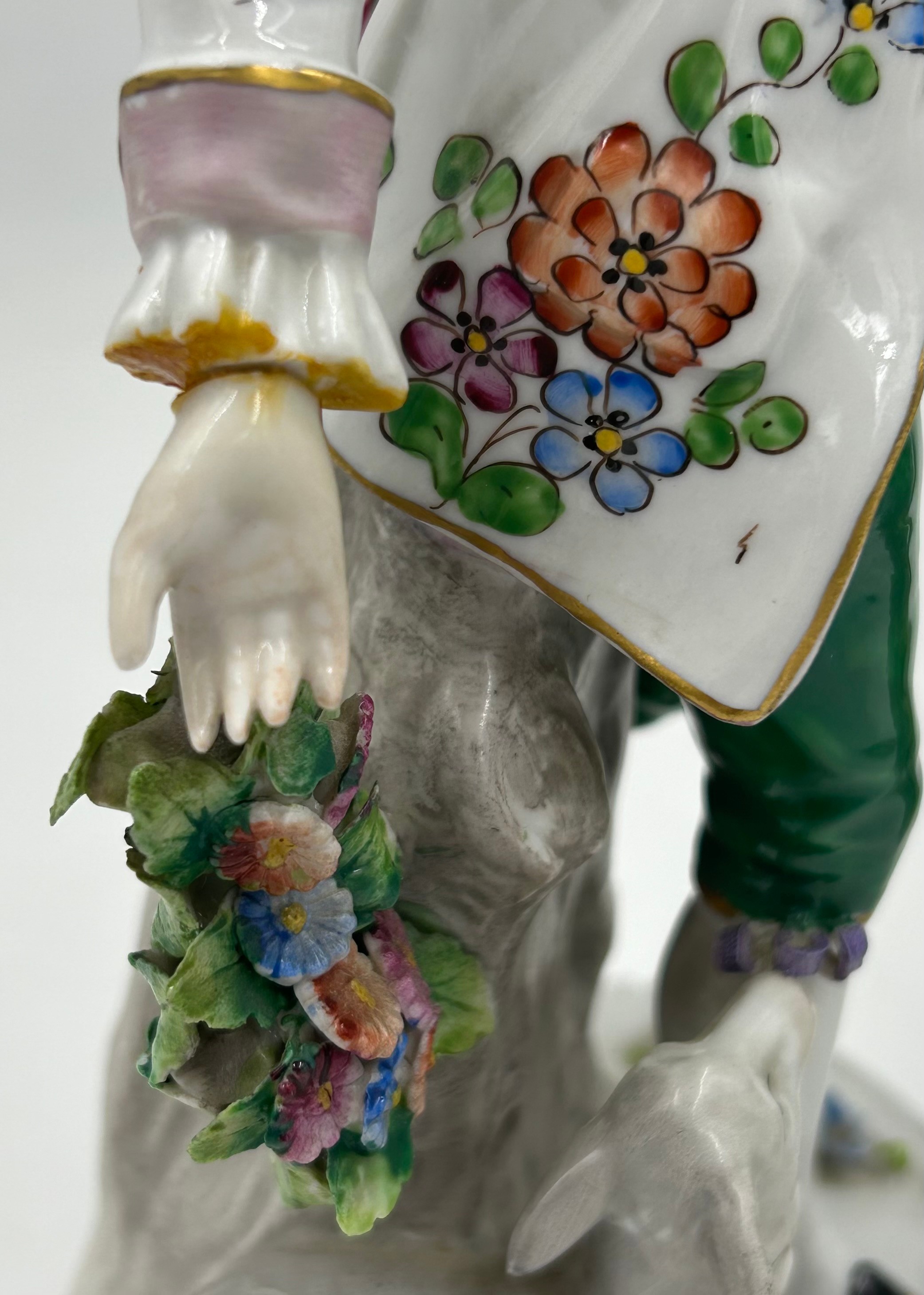 A Meissen table centrepiece with a pierced twin-handled basket, a supporting column with two putti - Image 12 of 14
