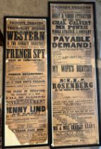 Two framed 19thC theatre posters from the Prince’s theatre Glasgow. Largest 90cm x 30cm.
