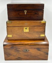 Three various 19thC boxes to include writing box with tooled leather slope, inkwell and key, 35cm