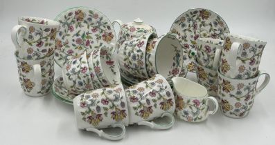 Minton Haddon Hall part tea service to include teapot, 4 x breakfast cups and saucers, 6 x