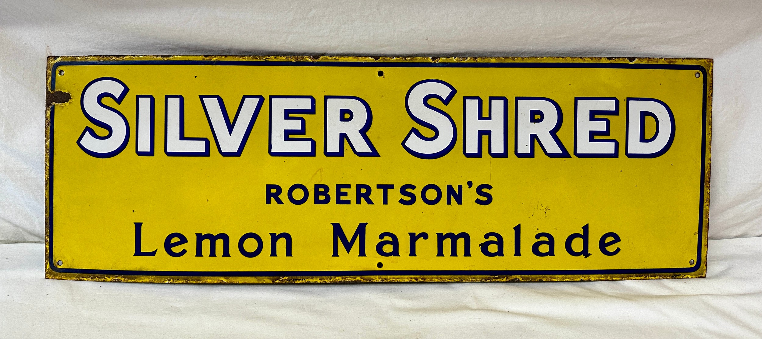 An original enamel advertising sign 'Robertson's Silver Shred Lemon Marmalade' measuring 25.5 x