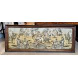 A large early 19thC machine made tapestry-style picture of a Middle Eastern market/street scene in a