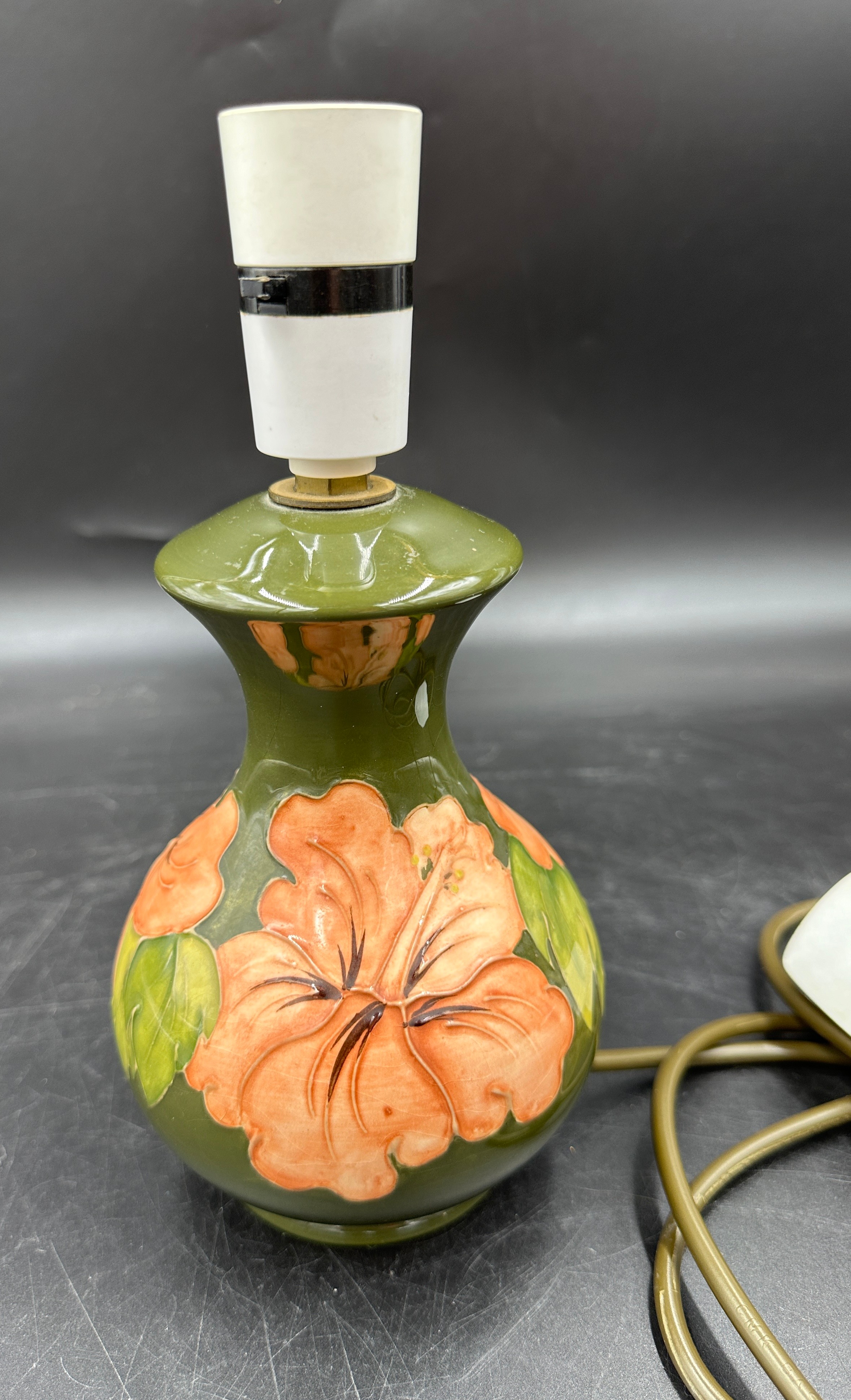 Moorcroft Hibiscus on green ground table lamp, height to top of fitting approx 24cm along with a - Image 2 of 7