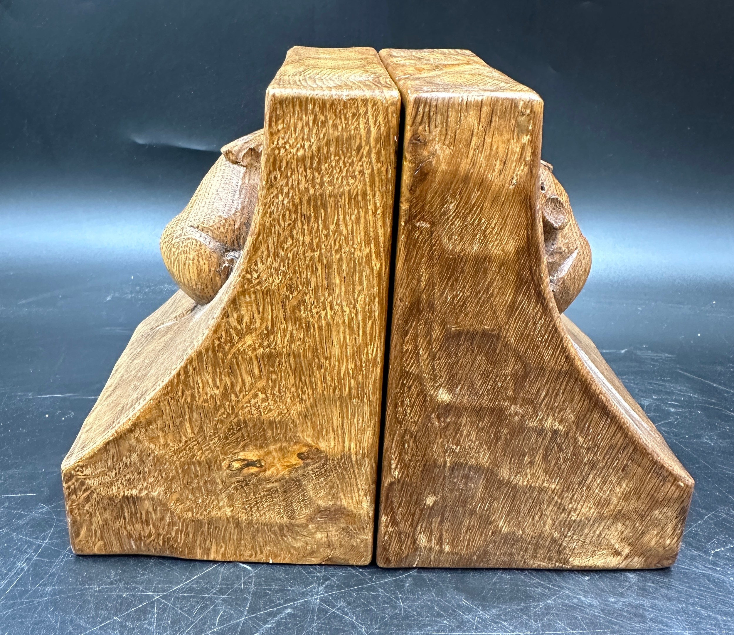 Robert 'Mouseman' Thompson - a pair of oak adzed book ends. 15cm h. - Image 3 of 6