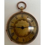 A 19thC continental pocket watch with 14 carat gold outer case. C. Lanier Geneve. 3.5cm diameter.