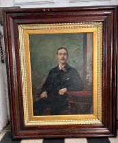 A large 19thC oil on board, portrait of an unknown seated gentleman. Image 57 x 43cm.