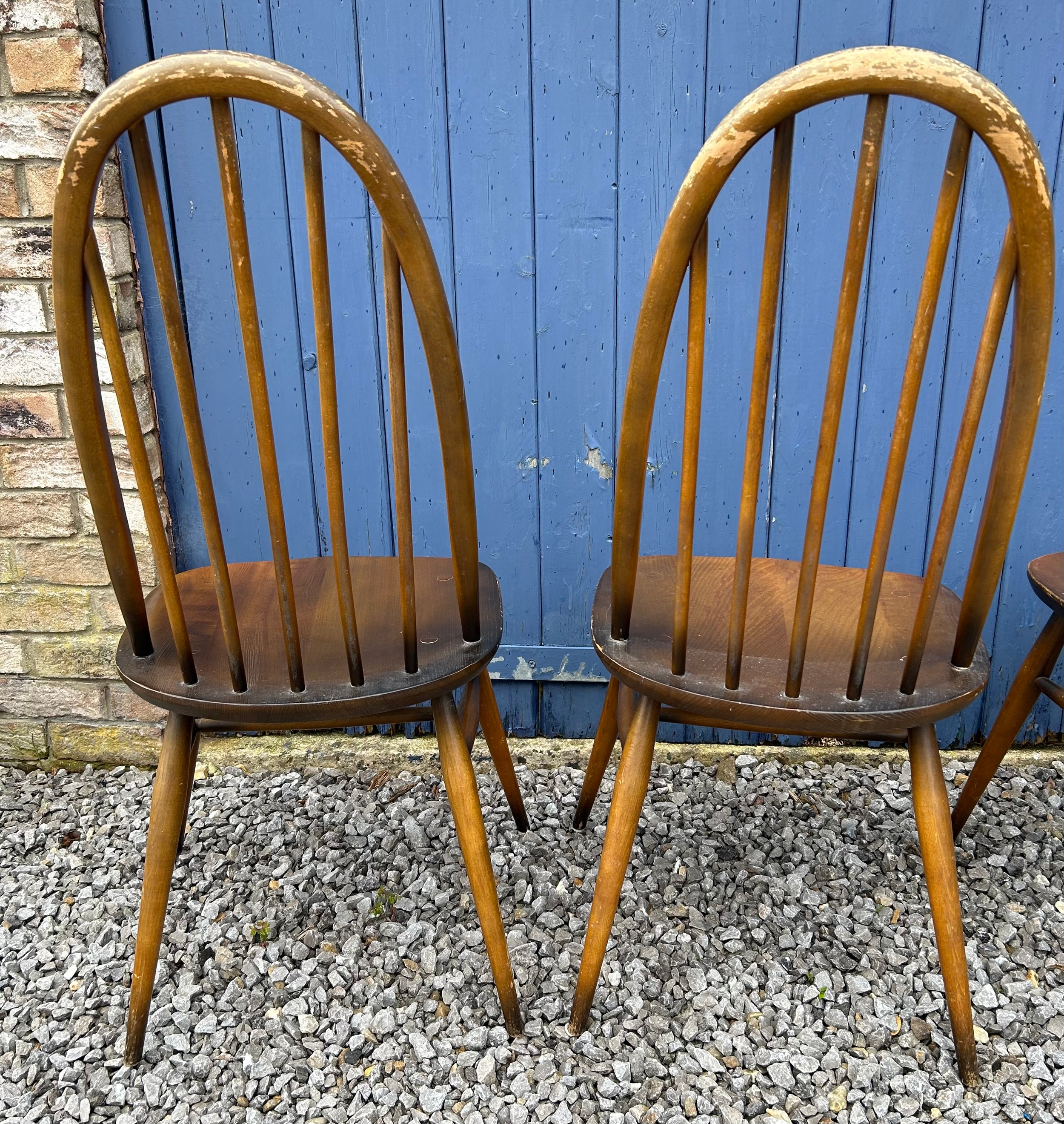 Five Ercol Quaker stick back dining chairs 95cm back, 42cm seat. - Image 5 of 13