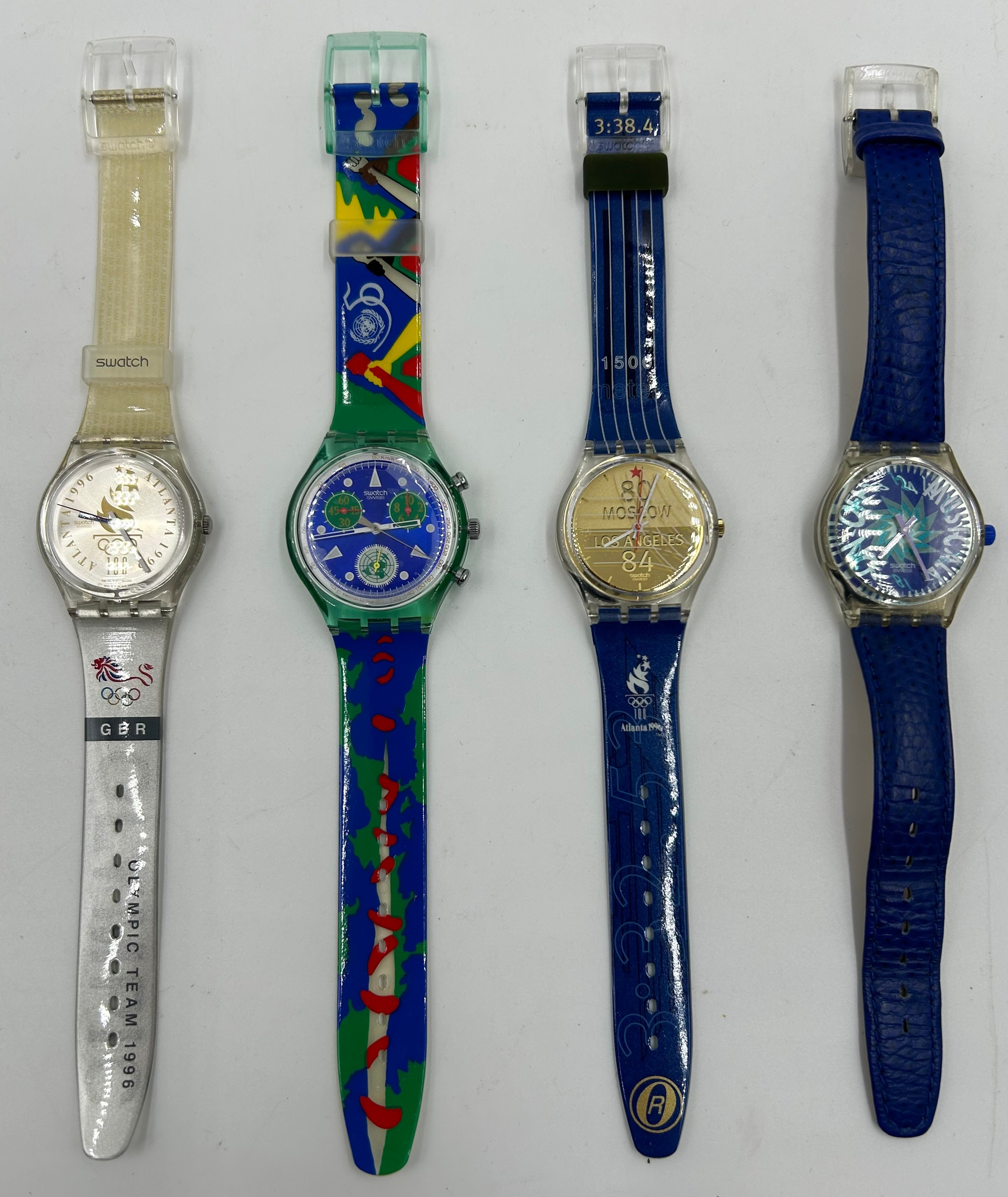 Four Swatch Watches: 50th Anniversary of The United Nations, 1996 Atlanta Olympics Team GB, SLK100 - Image 3 of 4