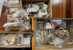 A quantity of mainly small loose beads and fittings etc in two boxes.