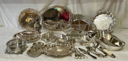 A collection of good quality silverplate to include seven raised salvers largest 35cm, smallest